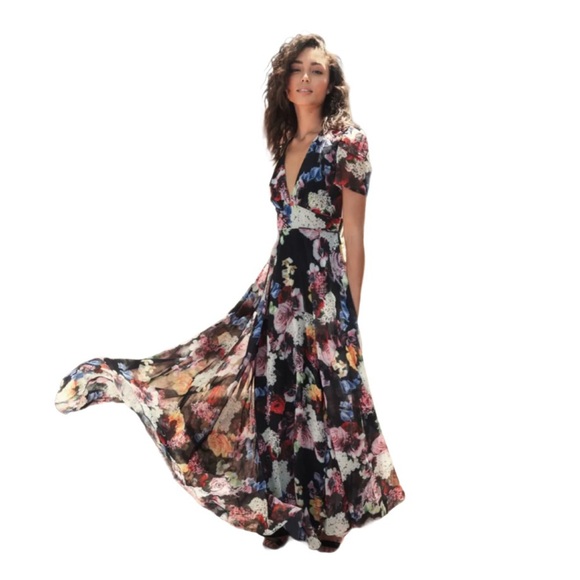 NWT Ieena for Mac Duggal Floral Mesh Sleeve Gown Maxi – Size 4 - Picture 4 of 10